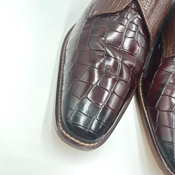 Stacy Adams Mens Size 9 Burgundy Brown Leather Croc Gator Monk Strap Dress Shoes - Picture 4 of 13